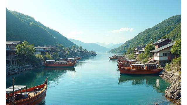 瀬戸内海の穏やかな入り江に停泊する複数の小型漁船。地域コミュニティが協力して伝統漁業を再生している象徴的な写真